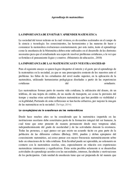 Doc Aprendizaje De Matemáticas La Importancia De EnseÑar Y Aprender