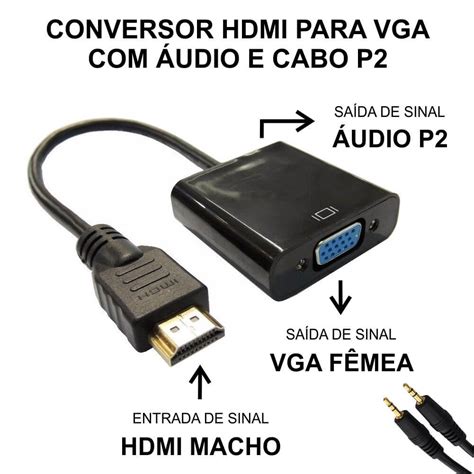 Cabo Conversor Hdmi Macho Para Vga F Mea Audio Apolum