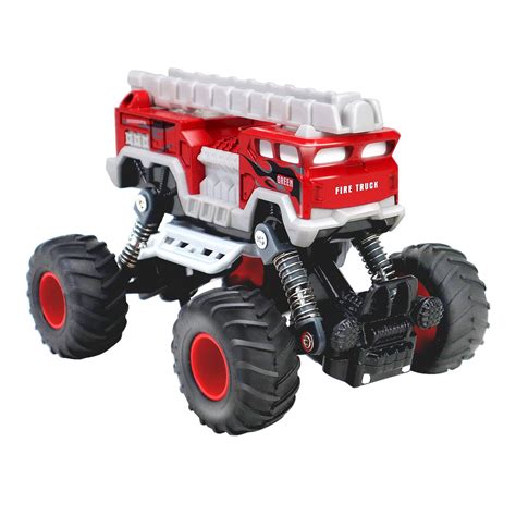 CORPER TOYS Diecast Fire Truck, Monster Truck for Boys Girl with Giant Wheel Pull Back Toddler ...