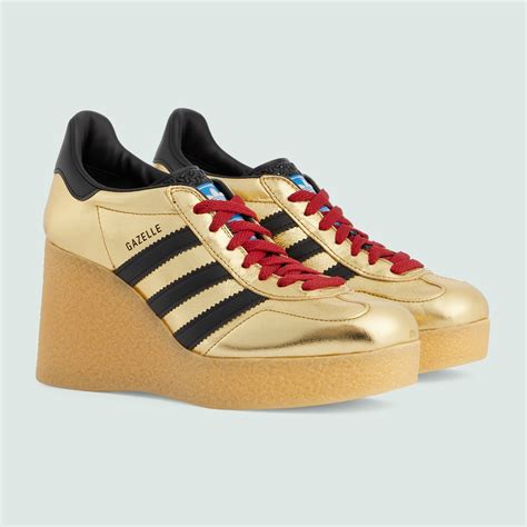 Adidas X Gucci Wedge Gazelle Sneaker In Metallic Gold Leather Gucci