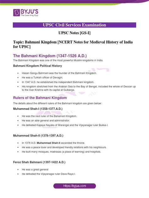 Bahmani Kingdom Ncert Notes For Medieval History Of India For Upsc