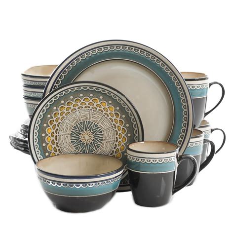 Gibson Elite Amberdale Piece Patterned Teal Stoneware Dinnerware Set