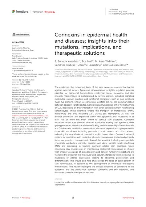 (PDF) Connexins in epidermal health and diseases: insights into their ...