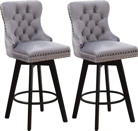 Amazon ORRD Swivel Bar Stools Set Of 2 Modern Velvet Button