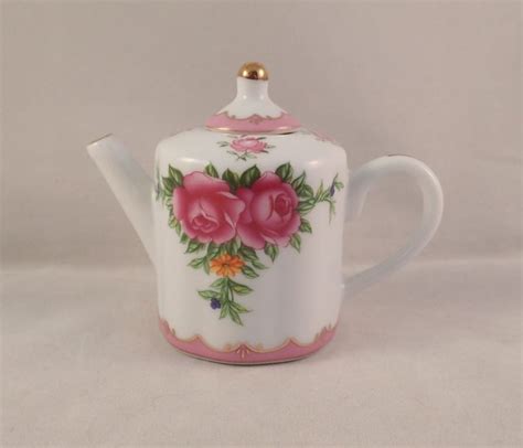 Miniature China Teapot Pink Rose Pattern Teapot 8cm 3 1 Tall Etsy