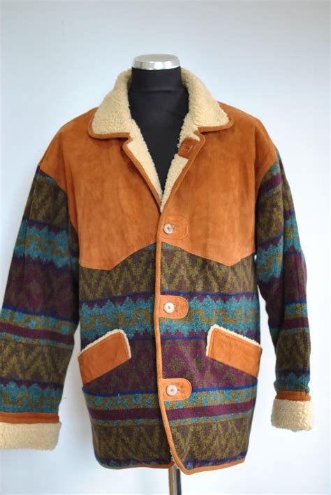 Vintage Mens Southwestern Jacket Wool And Faux Shearling