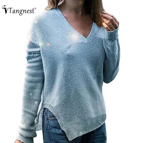 Tangnest Women Casual Split Knitted Sweater 2017 Autumn Winter Solid