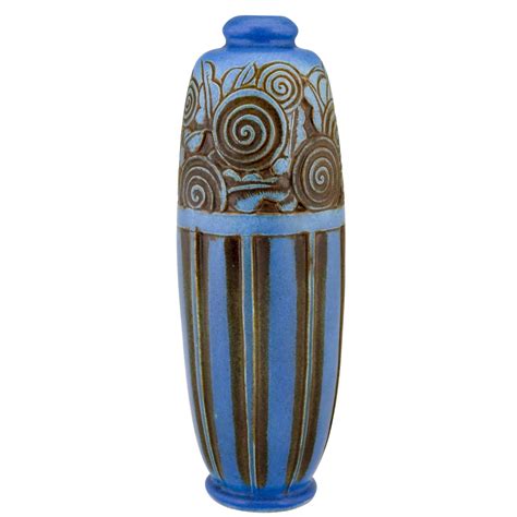 Blue Art Deco Ceramic Vase With Flowers Deconamic