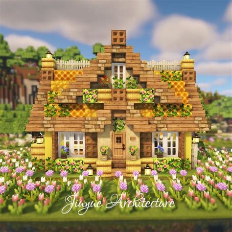 Minecraft Tutorial How To Build A Gold Honey Cottage In 2022 Minecraft Cottage Big Minecraft