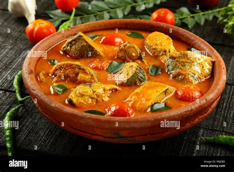 Seafood Fish Curry Cooked In Clay Pot With Exotic Herbs And Spices