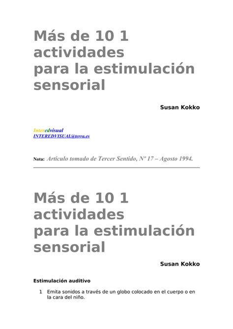 Actividades Para La Estimulaci N Sensorial Pdf