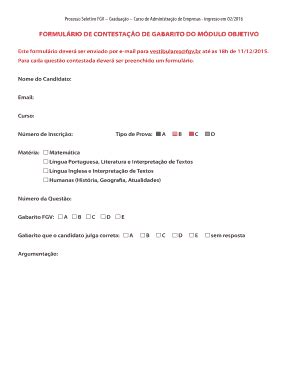 Fillable Online Cacr Fgv Formulrio De Contestao De Gabarito Do Mdulo