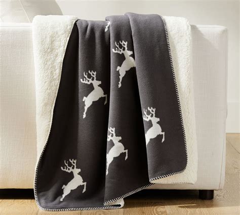 Stag Jacquard Sherpa Back Throw Pottery Barn