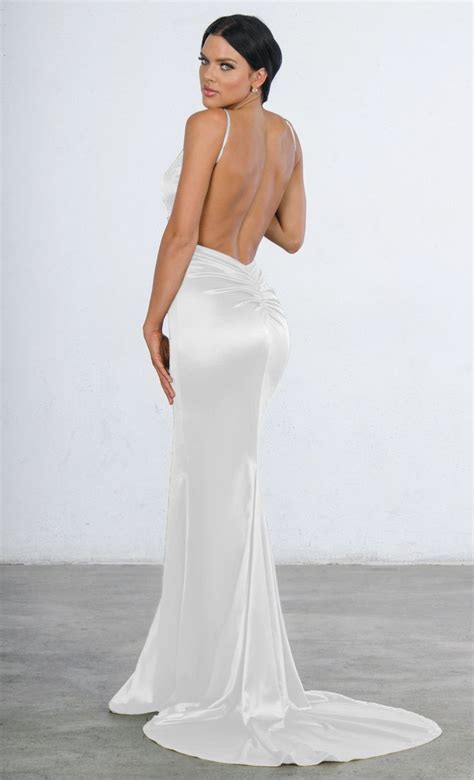 Indie Xo White Glowing Goddess Satin Sleeveless Spaghetti Strap Plunge