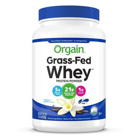 Orgain Grass Fed Whey Protein Powder Vanilla Bean 21g Protein Gluten