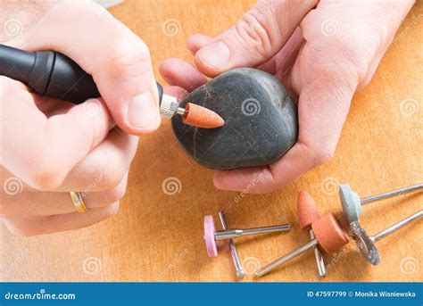 Cutting And Polishing Stone With Rotary Multi Tool Stock Image Image