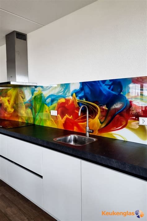 Gekleurd Kunstwerken Glazen Keuken Achterwand Van Keukenglas Regenboog