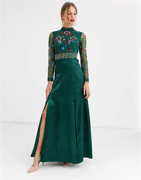 Frock And Frill Synthetic Frock And Frill Embroidered Long Sleeve Maxi