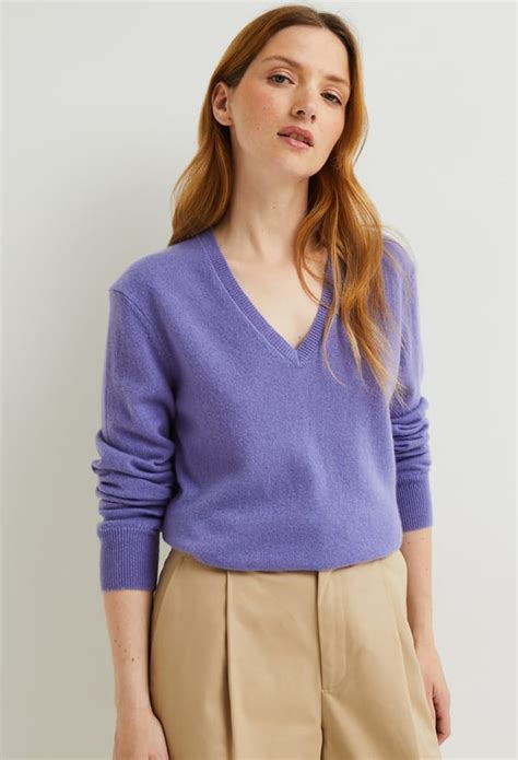 Pull Col V En Cachemire Violet Monoprix Premium Monoprix Fr