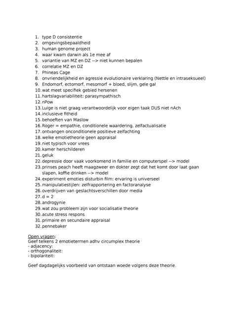 Tentamen Augustus 2014 Antwoorden 1 Type D Consistentie 2