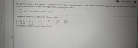 Solved Use Euler S Method To Find Y Values Of The Solution Chegg