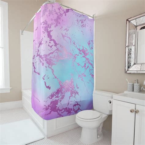 Glitzy Marble Girly Glam Pink Blue Purple Ombre Shower Curtain