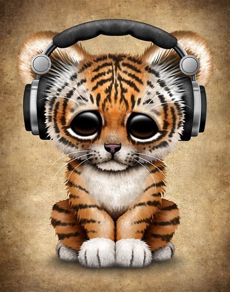 "Cute Tiger Cub Dj Wearing Headphones " Photographic Prints by jeff ...