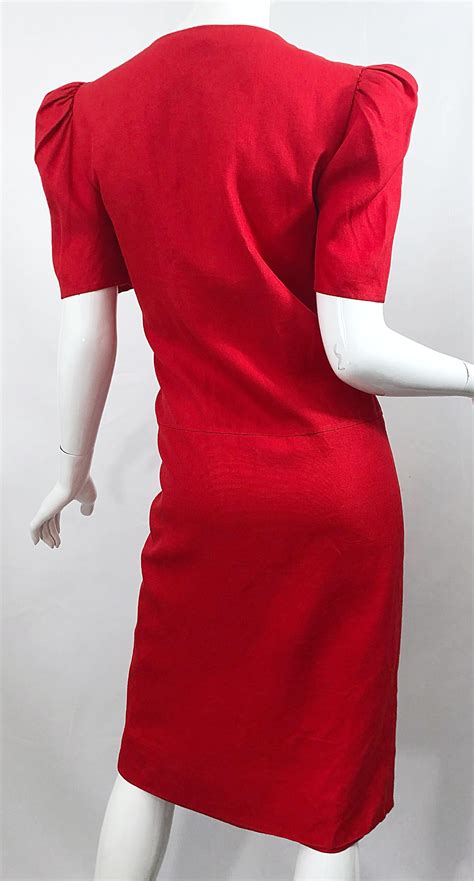 Vintage Adele Simpson I Magnin 1980s Size 10 Lipstick Red Linen Rayon