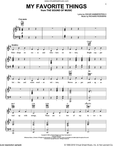 My Favorite Things Sheet Music For Voice Piano Or Guitar Pdf