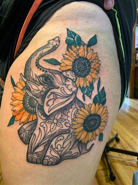 Elephant And Sunflower Tattoo Sunflower Tattoos Sunflower Tattoo