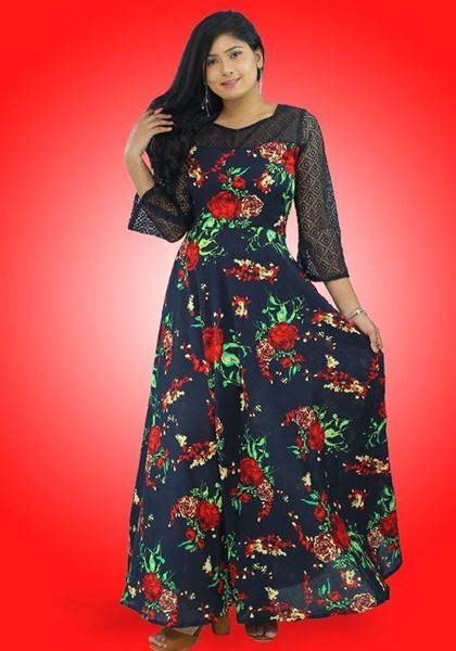 Long Sleeves Floral Maxi Dress With Black Lace Sunmart Lanka