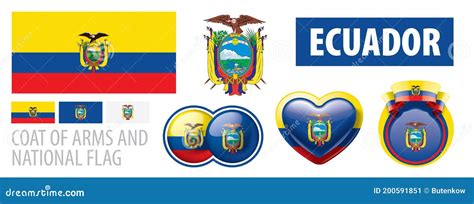 Vector Set of the Coat of Arms and National Flag of Ecuador Stock ...