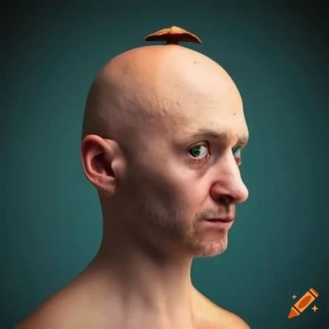 Humorous Image Of A Bald Man With A Mushroom On His Head On Craiyon