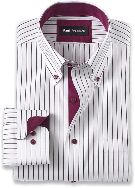 Paul Fredrick Men's Slim Fit Non-Iron Cotton Stripe Dress Shirt at ...