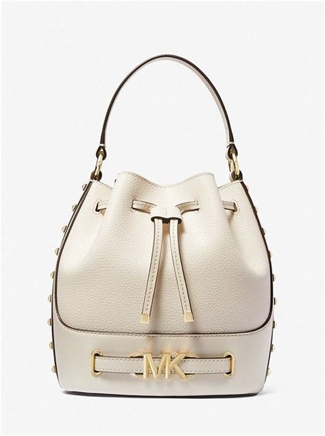 Michael Kors Reed Medium Studded Pebbled Leather Bucket Bag In