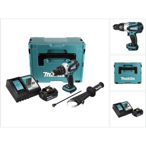 Makita DHP 458 RT1J Perceuse Visseuse Percussion Sans Fil 18V 91Nm 1x