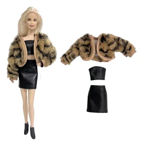 Casaco Plush Saia Top Couro E Sapato Para Boneca Barbie MercadoLivre