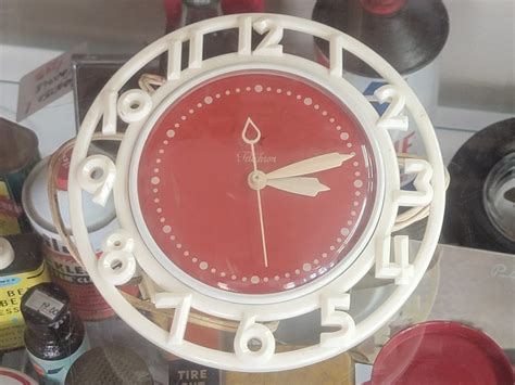 Telechron Red And White Electric Wall Clock Vintage Ford Parts Music