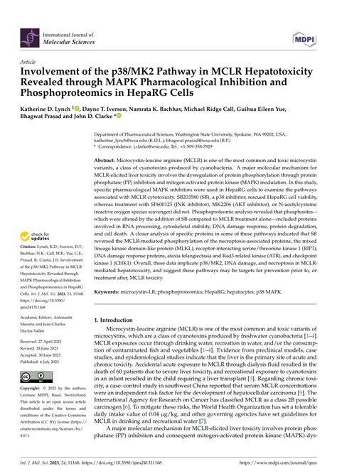 Pdf Involvement Of The P Mk Pathway In Mclr Hepatotoxicity