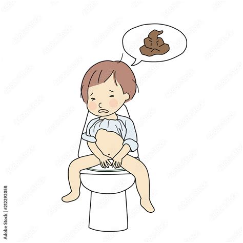 Vector Illustration Of Baby Being Constipated Little Kid Trying To