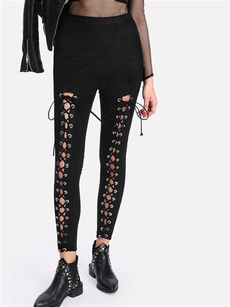 Shein Grommet Lace Up High Waist Leggings High Waisted Leggings