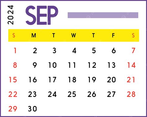 Calendario Mensual De Septiembre De 2024 Vector PNG Dibujos Calendario