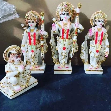 White Painted Marble Ram Darbar Statue For Worship Size 12 Inch At