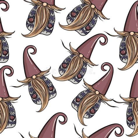 Seamless Pattern Illustration Of A Gnome With A Beard In A Hat New