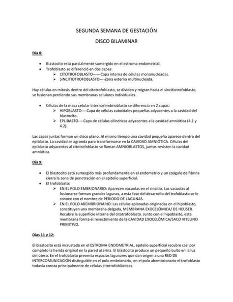 Segunda semana de gestación Disco Bilaminar Medi Notes uDocz