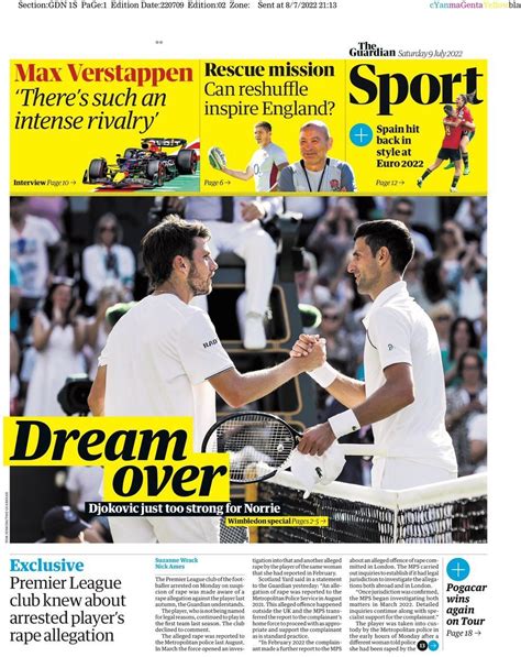 Capa Jornal Guardian Sport 9 Julho 2022 Capasjornaispt