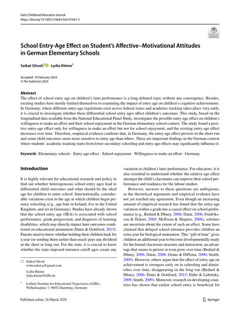 Pdf School Entry Age Effect On Students Affectivemotivational