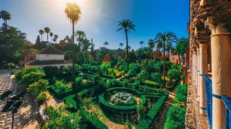 Premium Photo | Beautiful amazing gardens in royal alcazar in seville spain