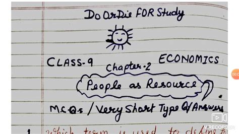 People As Resources Class 9 Economics Chapter 2 Mcq S Objective Type Questions Youtube