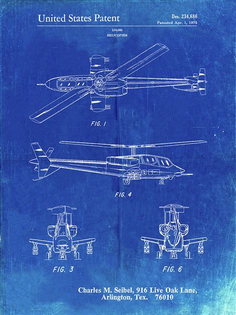 Pp876-faded Blueprint Helicopter Patent Print Digital Art by Cole ...